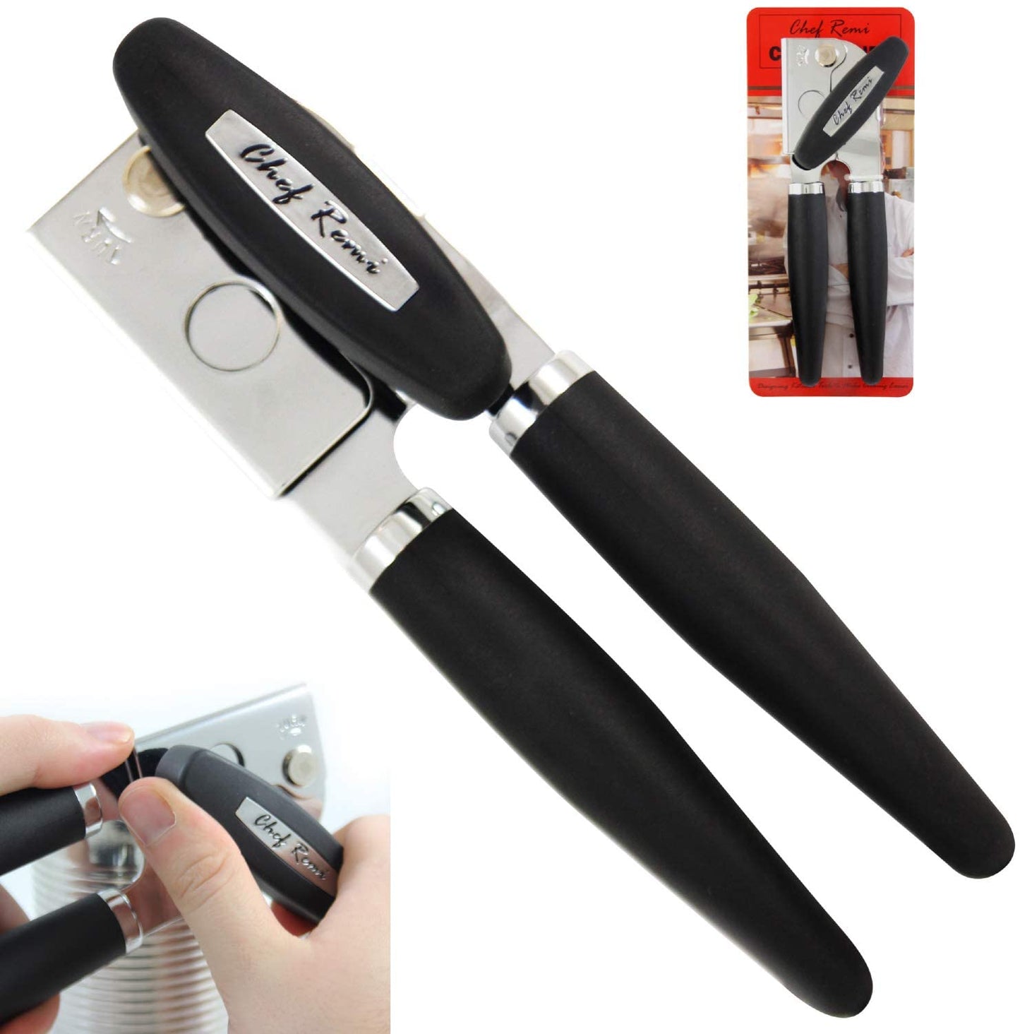 Chef Remi Tin Opener | Durable Can Opener with Non Slip, Comfortable Handles - Ideal for Elderly