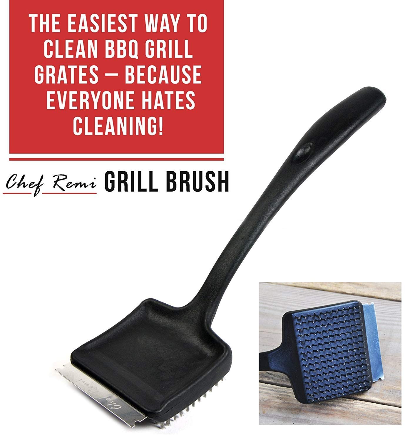 Chef Remi Barbeque Cleaning Brush | Grill Brush Scraper Wire Bristles