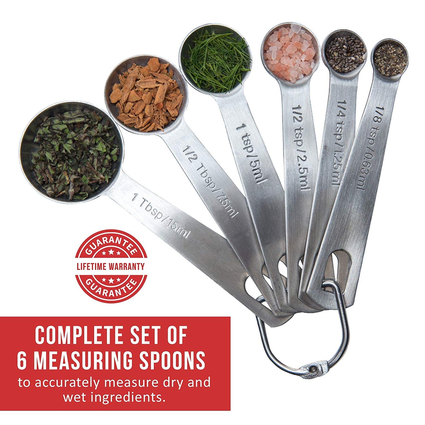 Chef Remi Measuring Spoons Set of 6 Sizes | Stackable Stainless Steel Spoons
