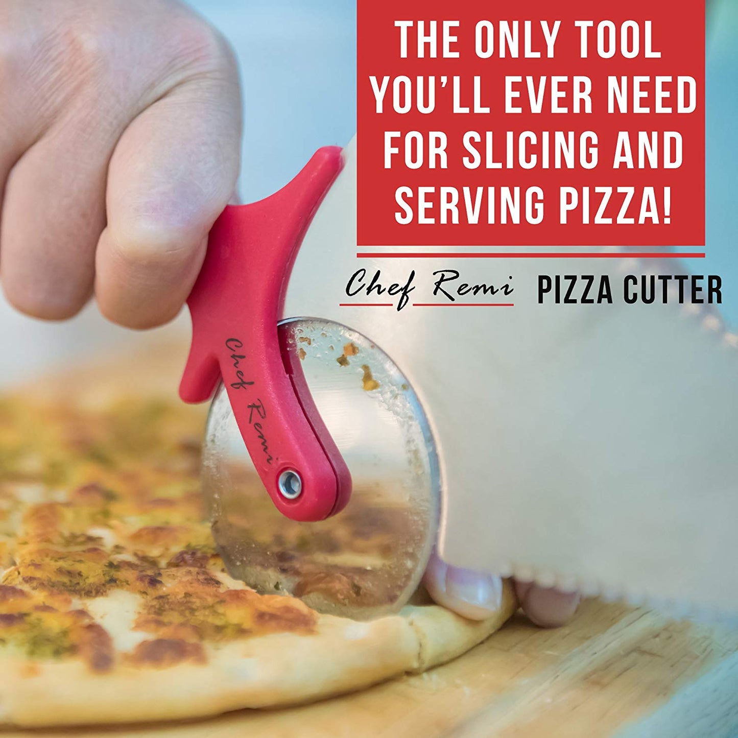 Chef Remi Pizza Cutter | Stainless Steel Pizza Wheel -Serrated Blade and Spatula