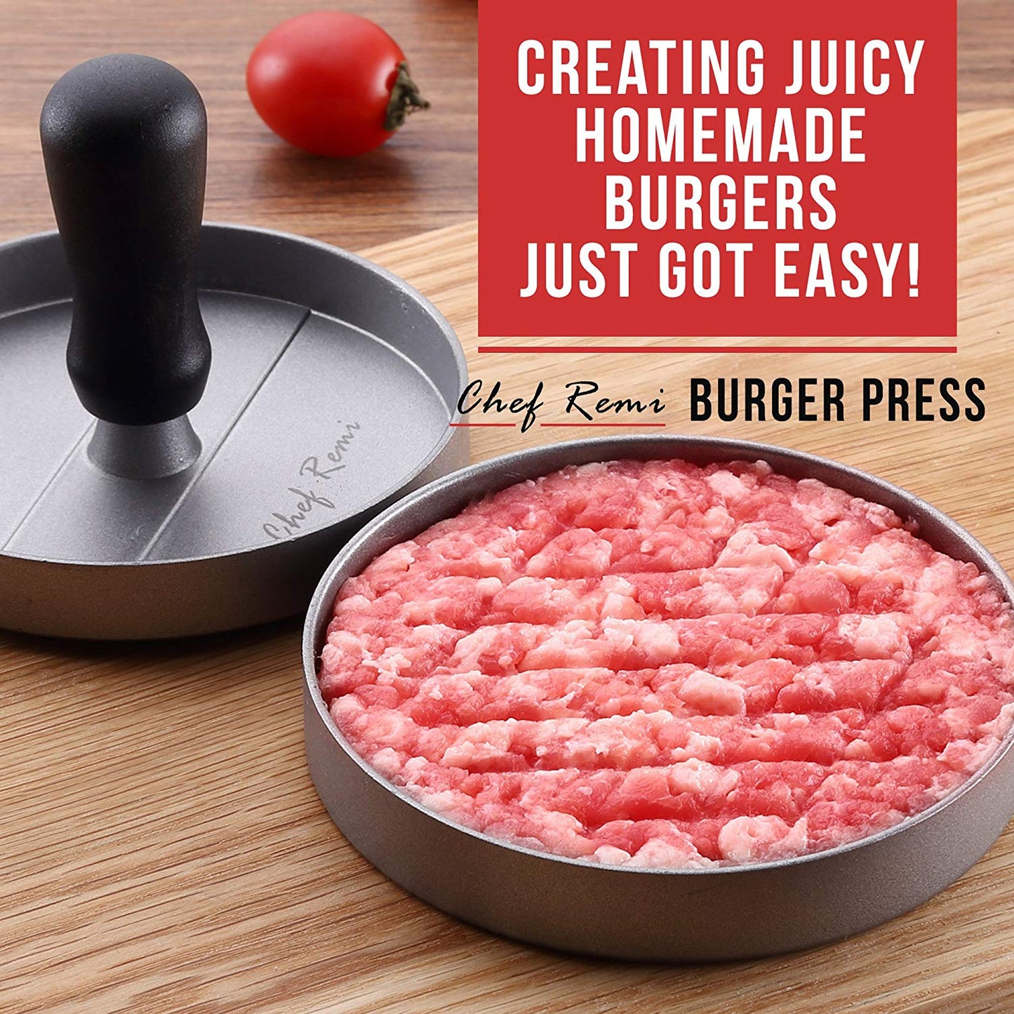 Chef Remi Burger Press | Non-Stick Professional Hamburger Press & Patty Maker
