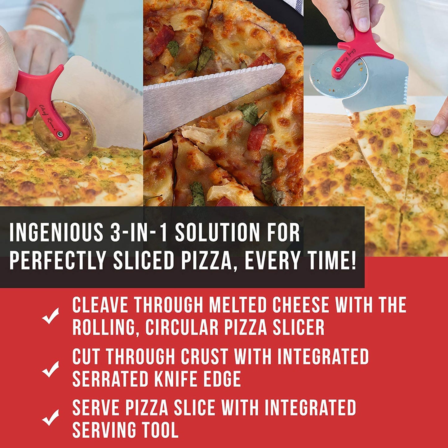 Chef Remi Pizza Cutter | Stainless Steel Pizza Wheel -Serrated Blade and Spatula