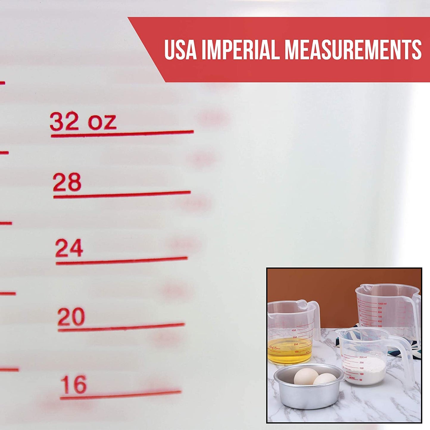 Chef Remi Measuring Jugs Set of 3 | Cooking & Baking Measuring Cups for UK & US