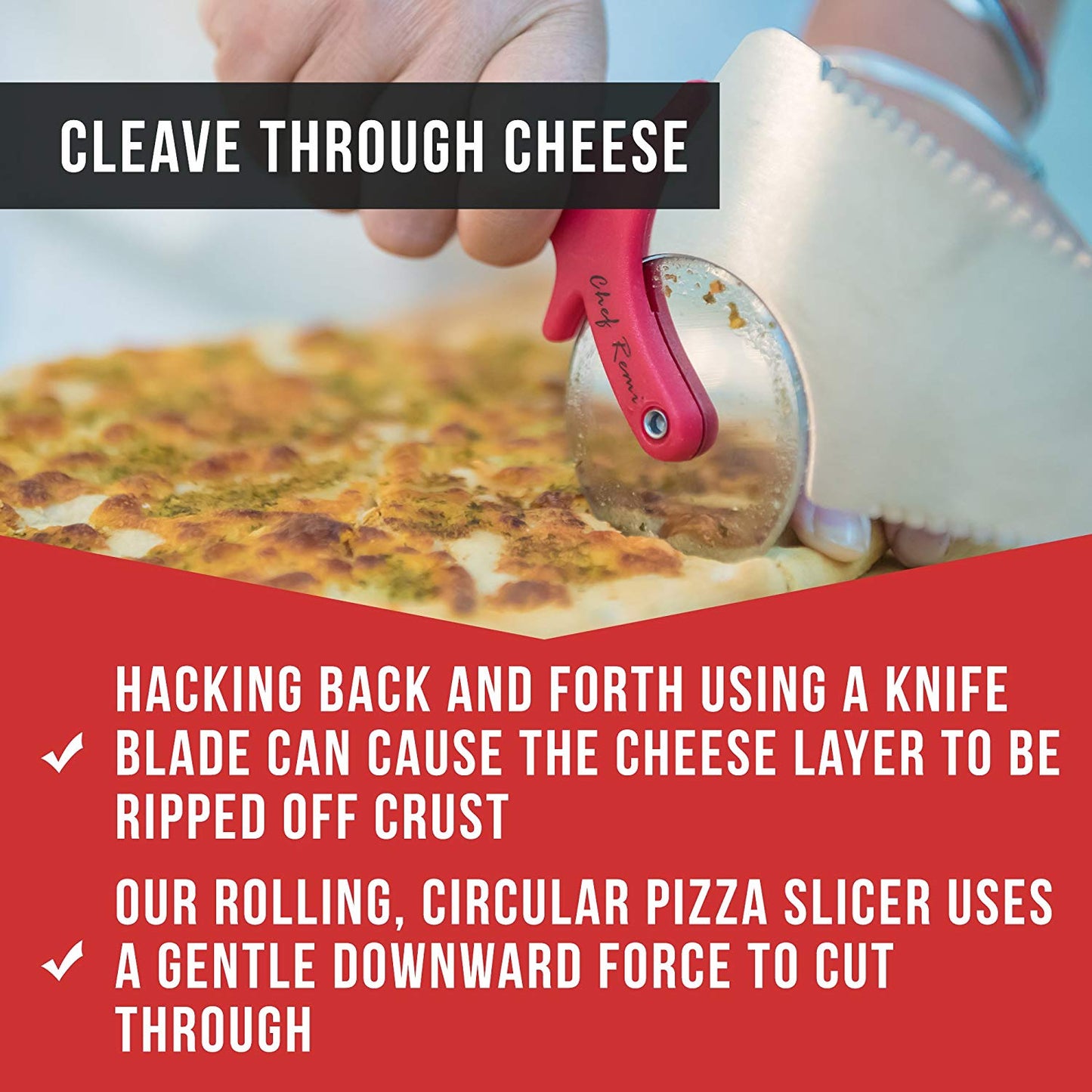 Chef Remi Pizza Cutter | Stainless Steel Pizza Wheel -Serrated Blade and Spatula