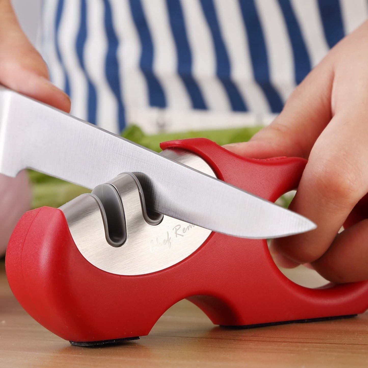 Chef Remi Knife Sharpener | Non-Slip Stainless Steel Scissors & Blade Sharpener