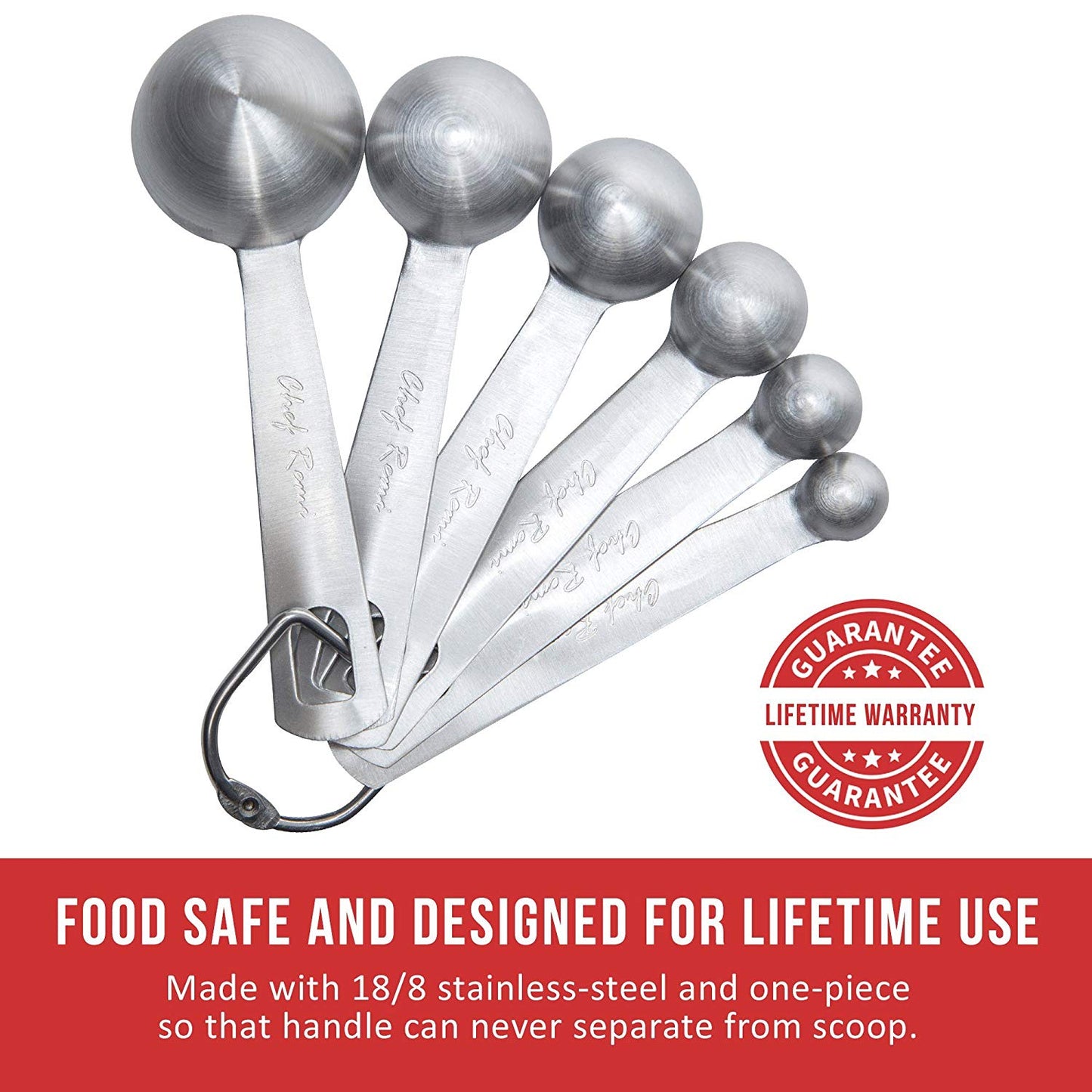 Chef Remi Measuring Spoons Set of 6 Sizes | Stackable Stainless Steel Spoons