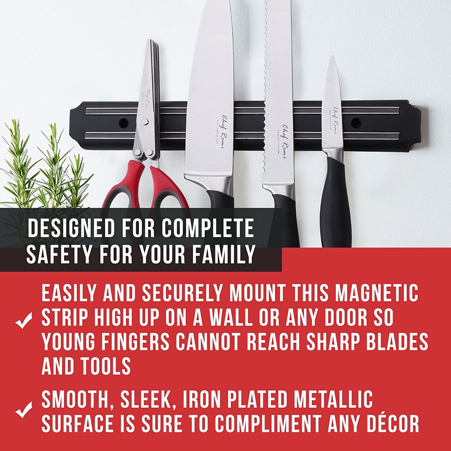 Magnetic Knife Holder - Christmas Gift Storage Bar This Year - Safeguard Your Kitchen Knives from Kids with Our Easy to Mount Strip