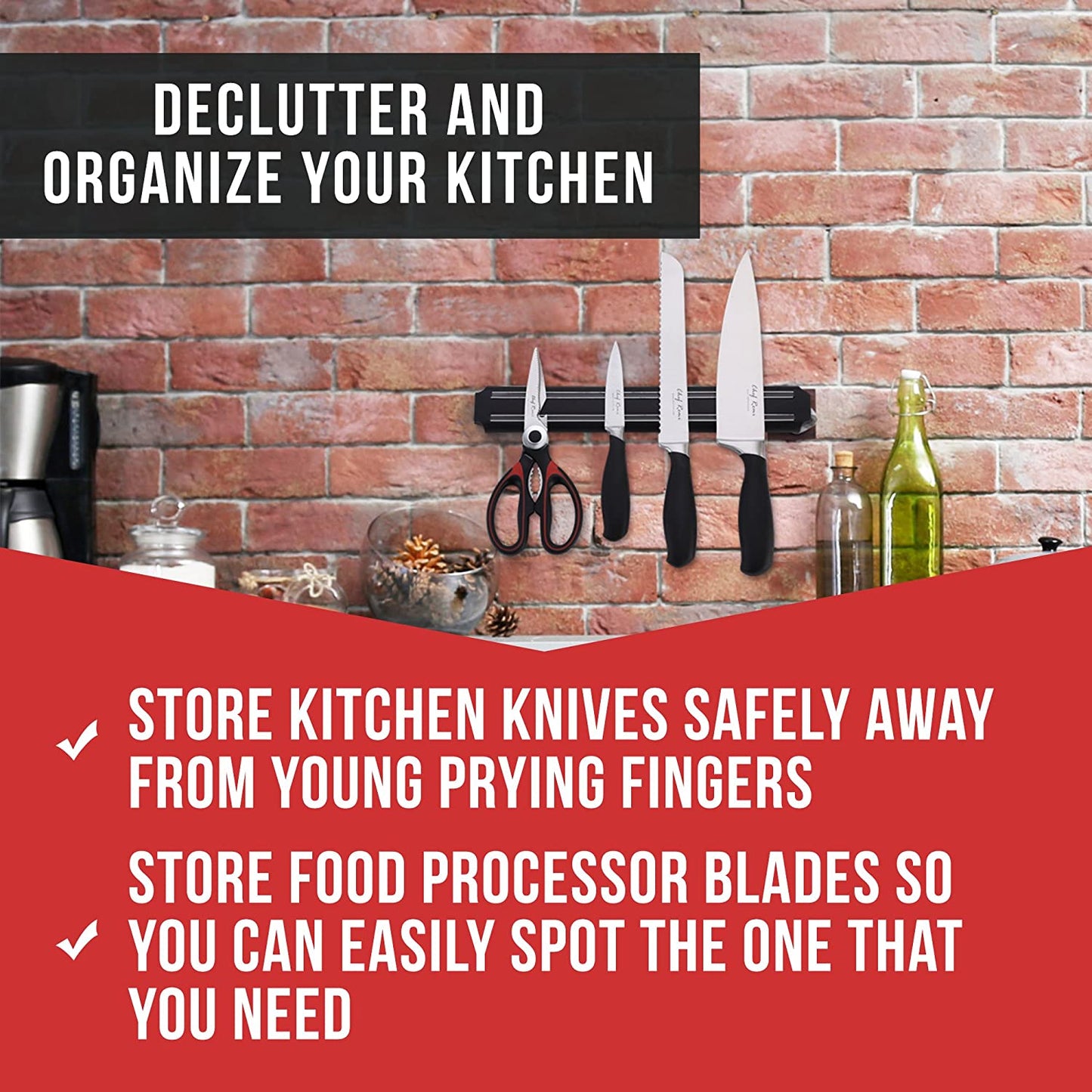 Magnetic Knife Holder - Christmas Gift Storage Bar This Year - Safeguard Your Kitchen Knives from Kids with Our Easy to Mount Strip