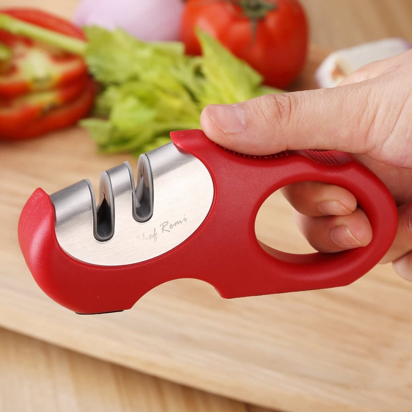 Chef Remi Knife Sharpener | Non-Slip Stainless Steel Scissors & Blade Sharpener