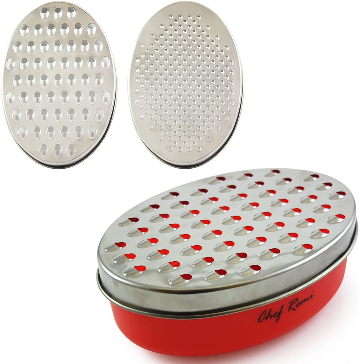 Chef Remi Cheese Grater | Vegetable Grater -2 Size Blades with Storage Container
