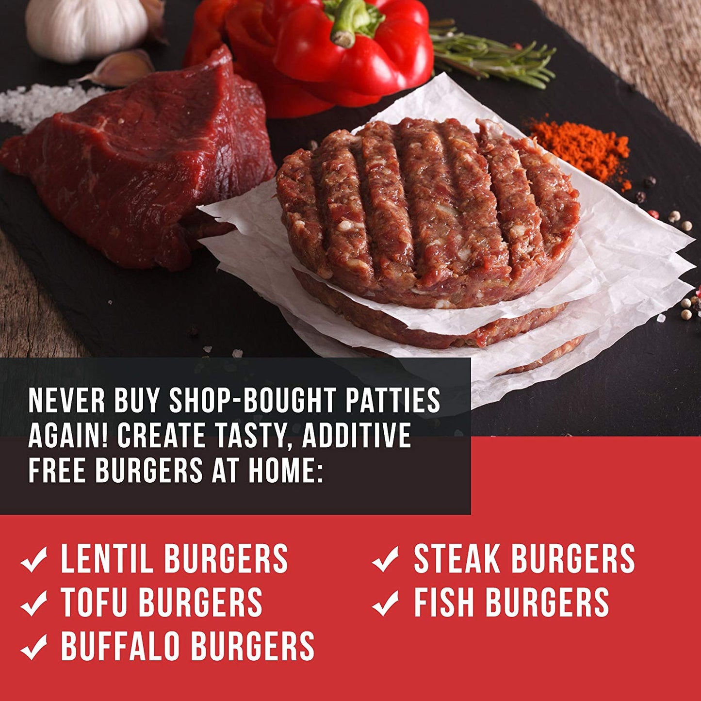 Chef Remi Burger Press | Non-Stick Professional Hamburger Press & Patty Maker