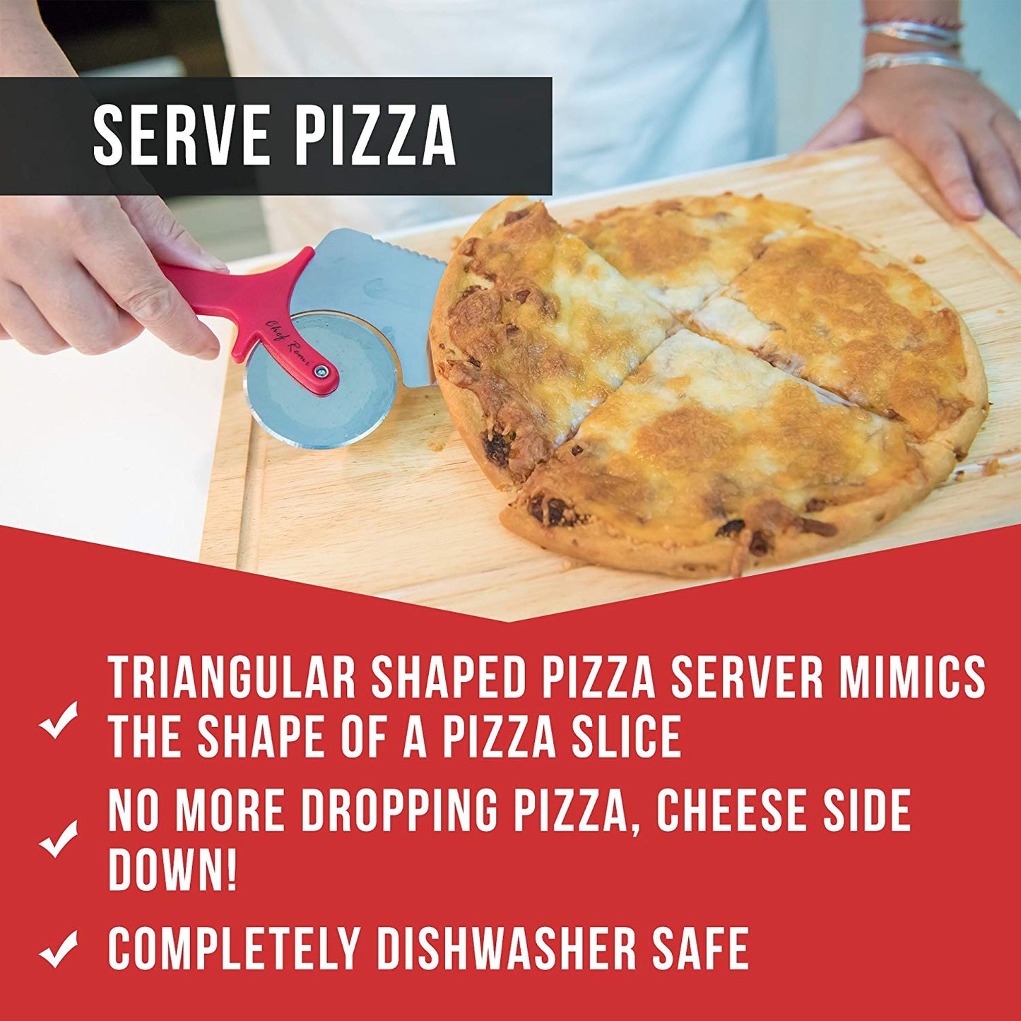 Chef Remi Pizza Cutter | Stainless Steel Pizza Wheel -Serrated Blade and Spatula