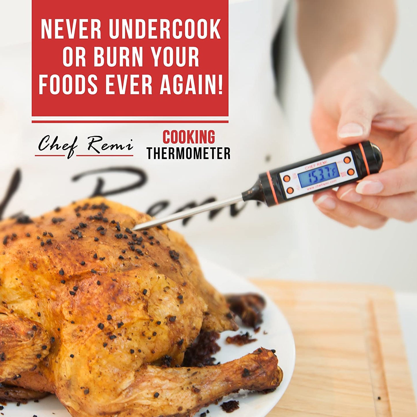 Chef Remi Digital Cooking Thermometer - Instant Read | Best for Turkey, Meat, Oven, Oil, Kitchen, Grill, BBQ, Any Food| Rated No.1 Grill Accessories