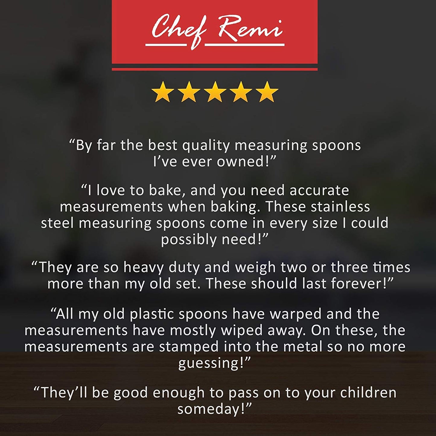 Chef Remi Measuring Spoons Set of 6 Sizes | Stackable Stainless Steel Spoons