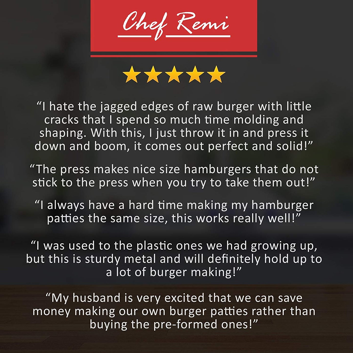Chef Remi Burger Press | Non-Stick Professional Hamburger Press & Patty Maker