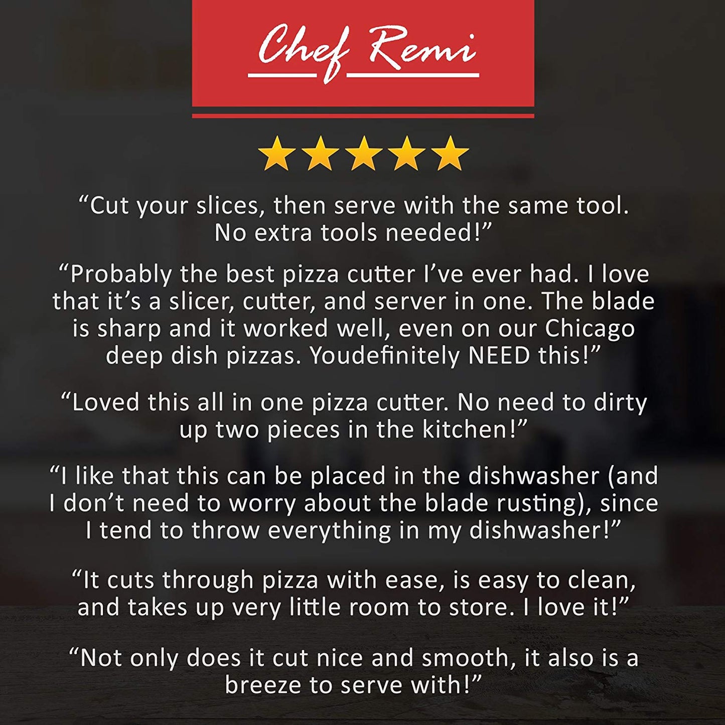 Chef Remi Pizza Cutter | Stainless Steel Pizza Wheel -Serrated Blade and Spatula