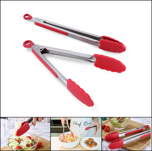 2pc Kitchen Tongs Set Multipurpose Tong Set with Silicone Tips and Locking Clips