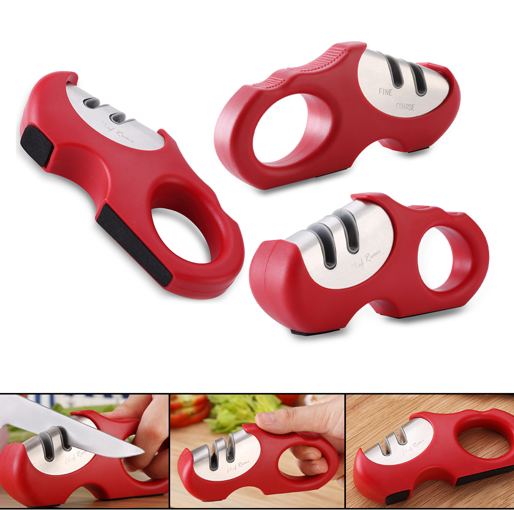 Chef Remi Knife Sharpener | Non-Slip Stainless Steel Scissors & Blade Sharpener