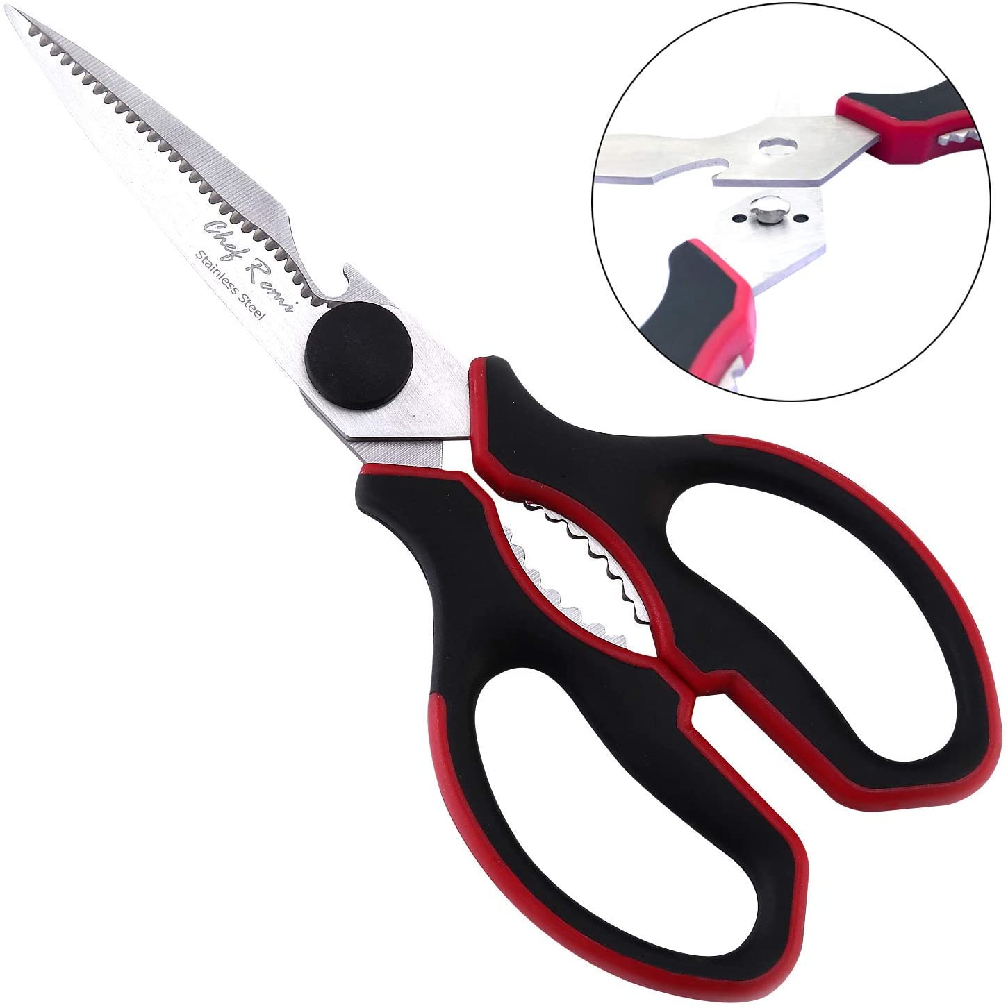Kitchen Scissors for Meat, Fish, Plant and Gardening | Serrated Detachable Shears with Nut Cracker