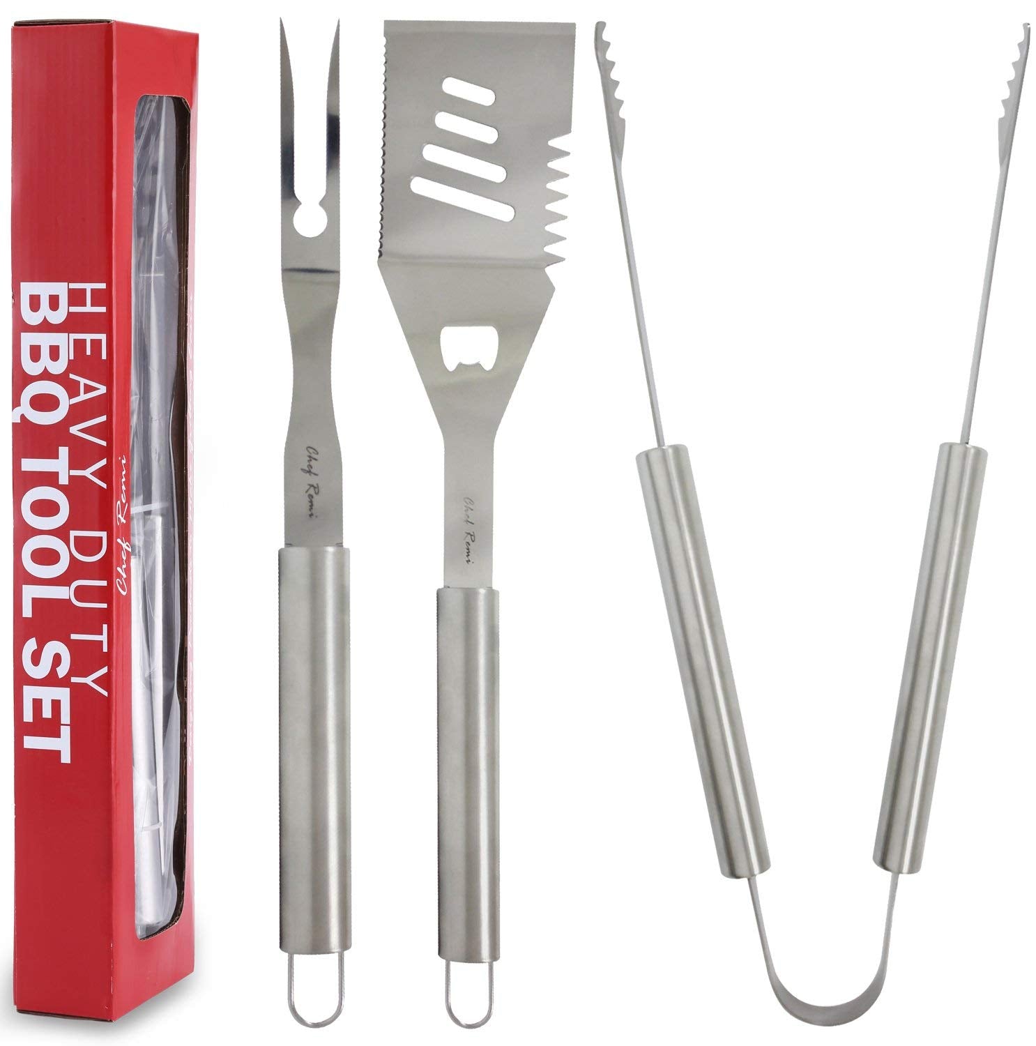 3pc BBQ Grill Accessories Set Complete Grilling Solution Set With Spatula, Tongs and Fork