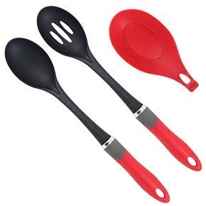 Latest 2pc Cooking Spoon Set with Silicone Spoon Rest Nonstick Kitchen Utensils Non - Stick Christmas Gift