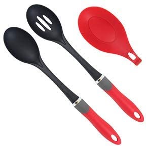 Latest 2pc Cooking Spoon Set with Silicone Spoon Rest Nonstick Kitchen Utensils Non - Stick