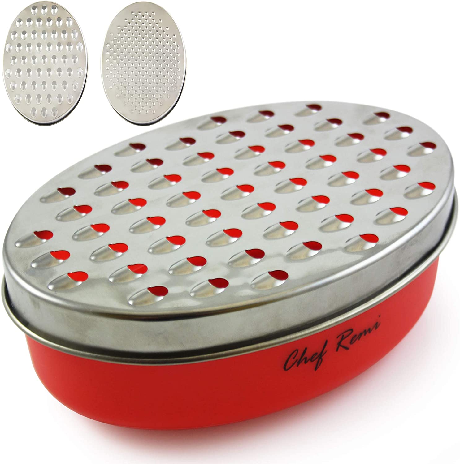 Chef Remi Cheese Grater | Vegetable Grater -2 Size Blades with Storage Container and Lid