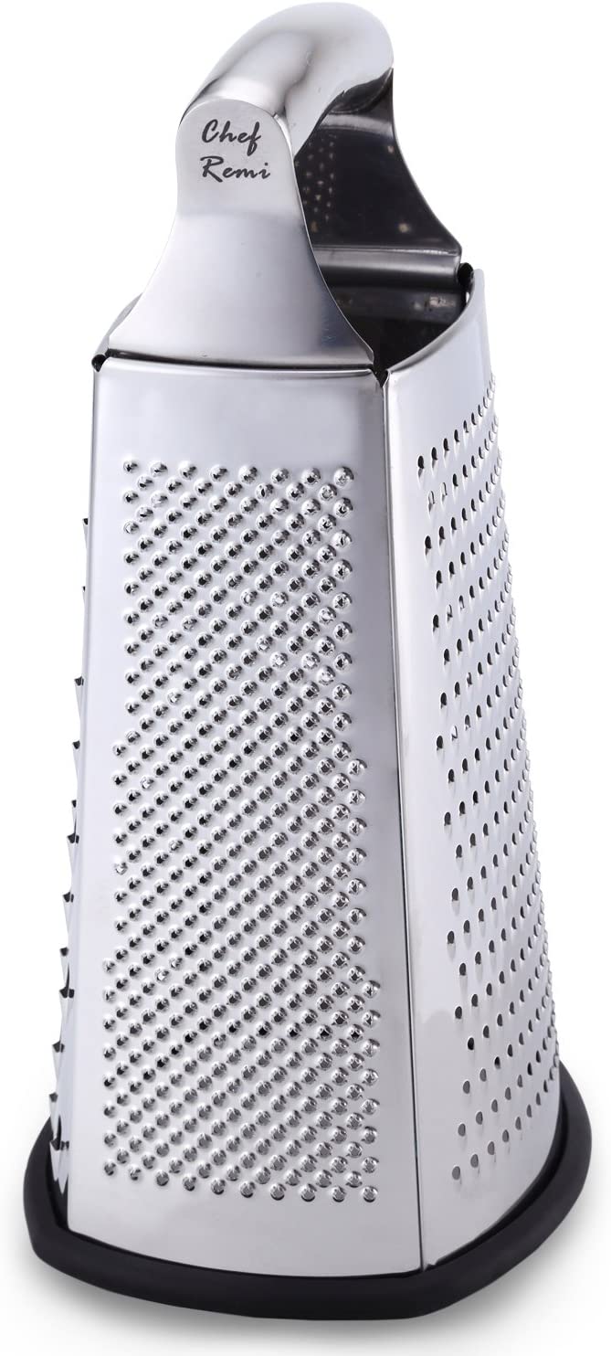 Chef Remi Food Grater | 4-Sided Blades Stainless Steel Cheese & Vegetable Grater