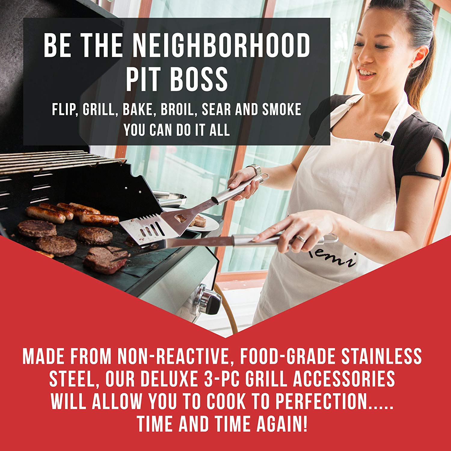 3pc BBQ Grill Accessories Set Complete Grilling Solution Set With Spatula, Tongs and Fork