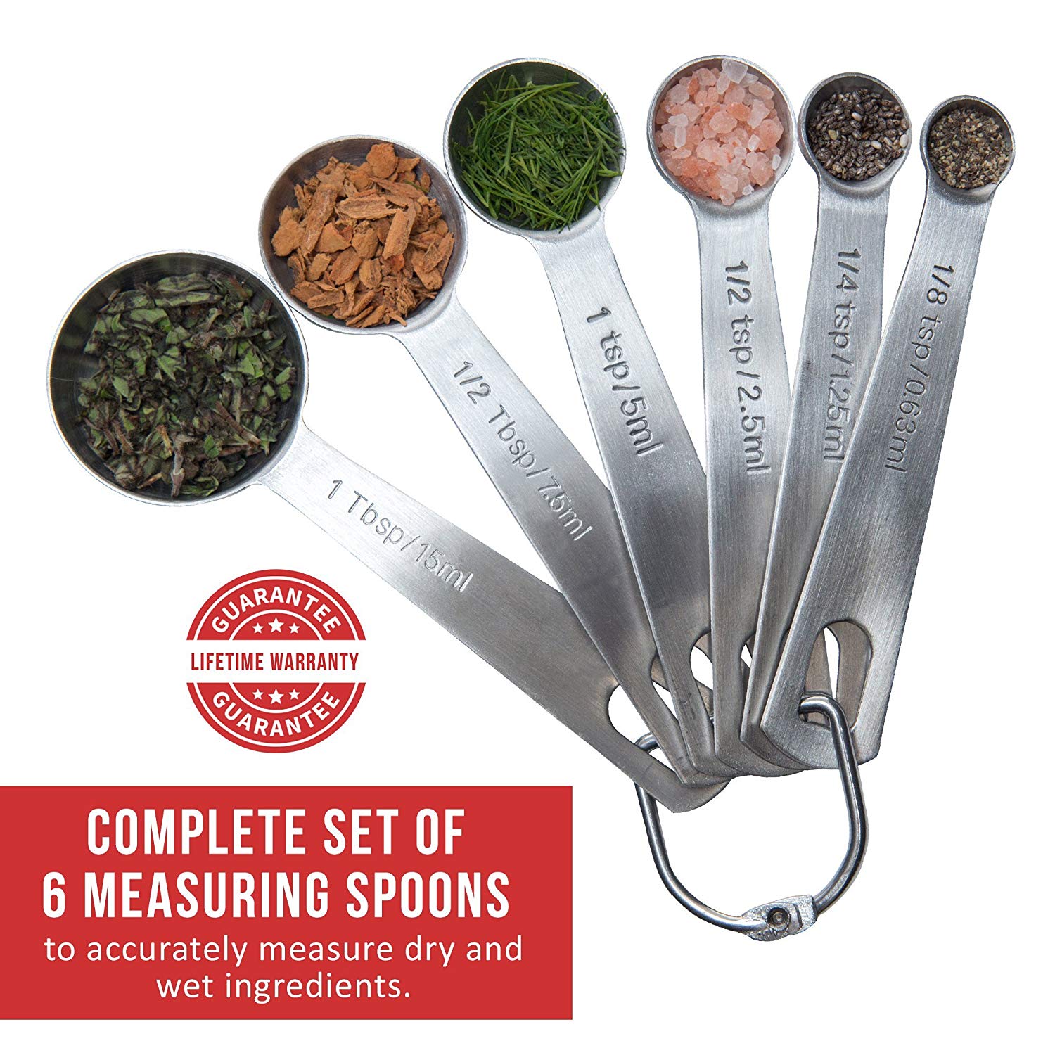 Measuring Spoons Set of 6 Stackable Stainless Steel Spoons