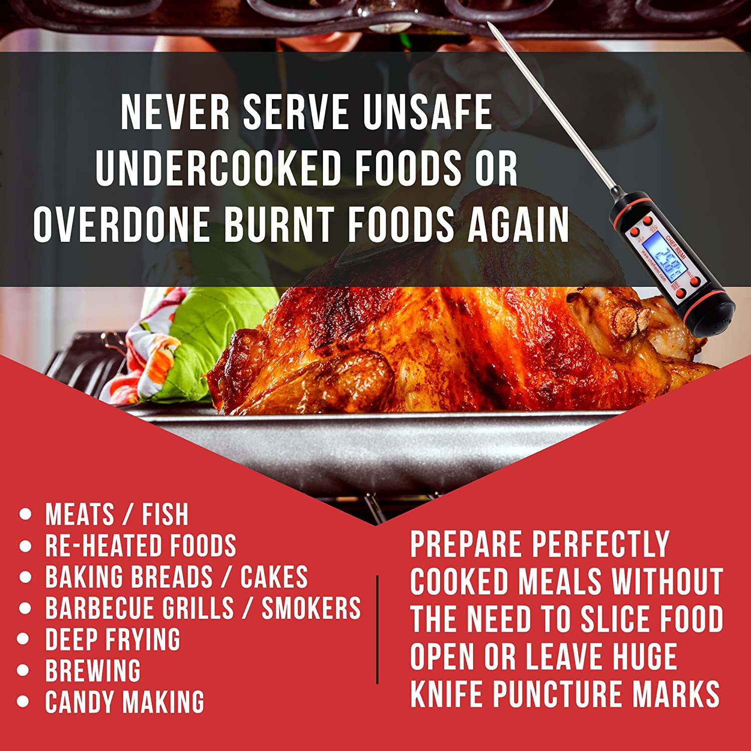 Digital Cooking Thermometer  Instant Read Thermometer for Turkey, Meat, Oven, Oil, Kitchen, Grill, BBQ, Any Food