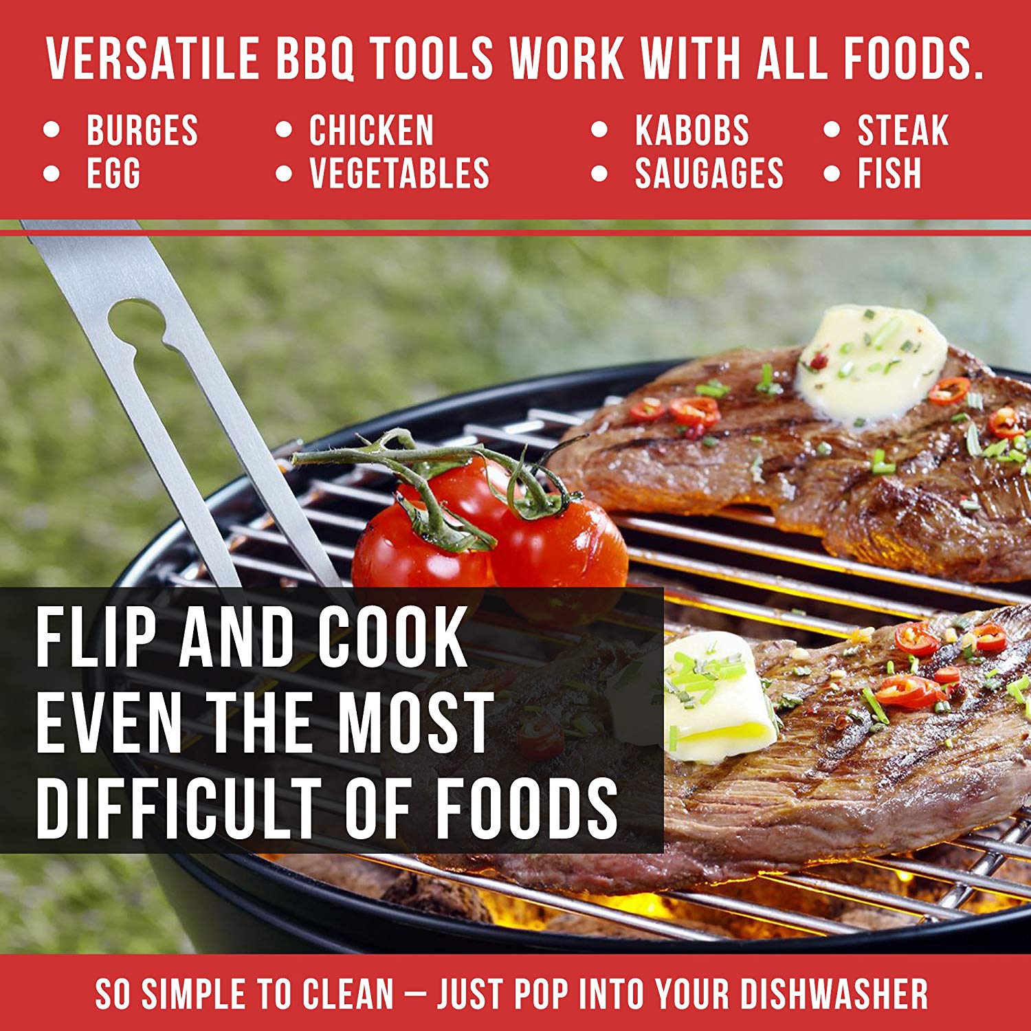 3pc BBQ Grill Accessories Set Complete Grilling Solution Set With Spatula, Tongs and Fork