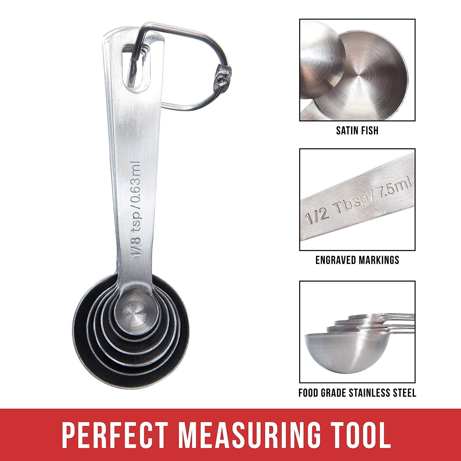 Measuring Spoons Set of 6 Stackable Stainless Steel Spoons