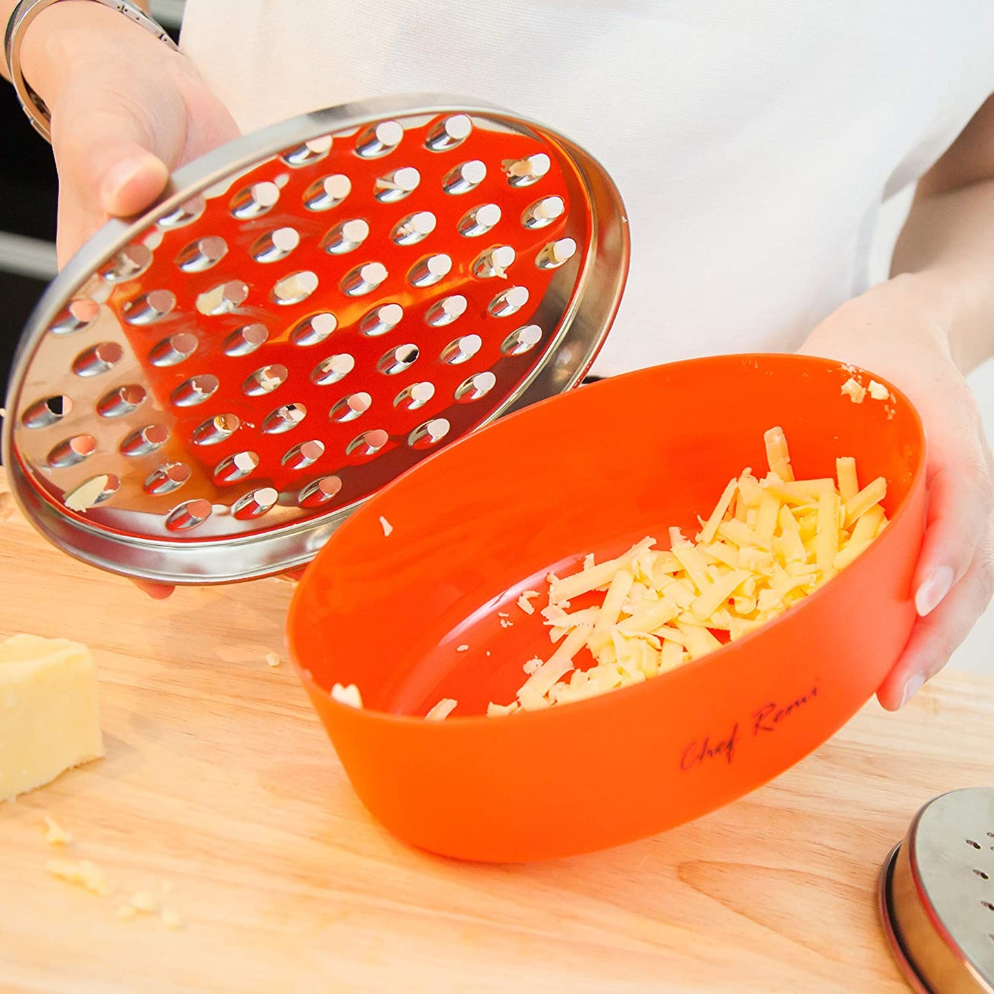 Chef Remi Cheese Grater | Vegetable Grater -2 Size Blades with Storage Container and Lid