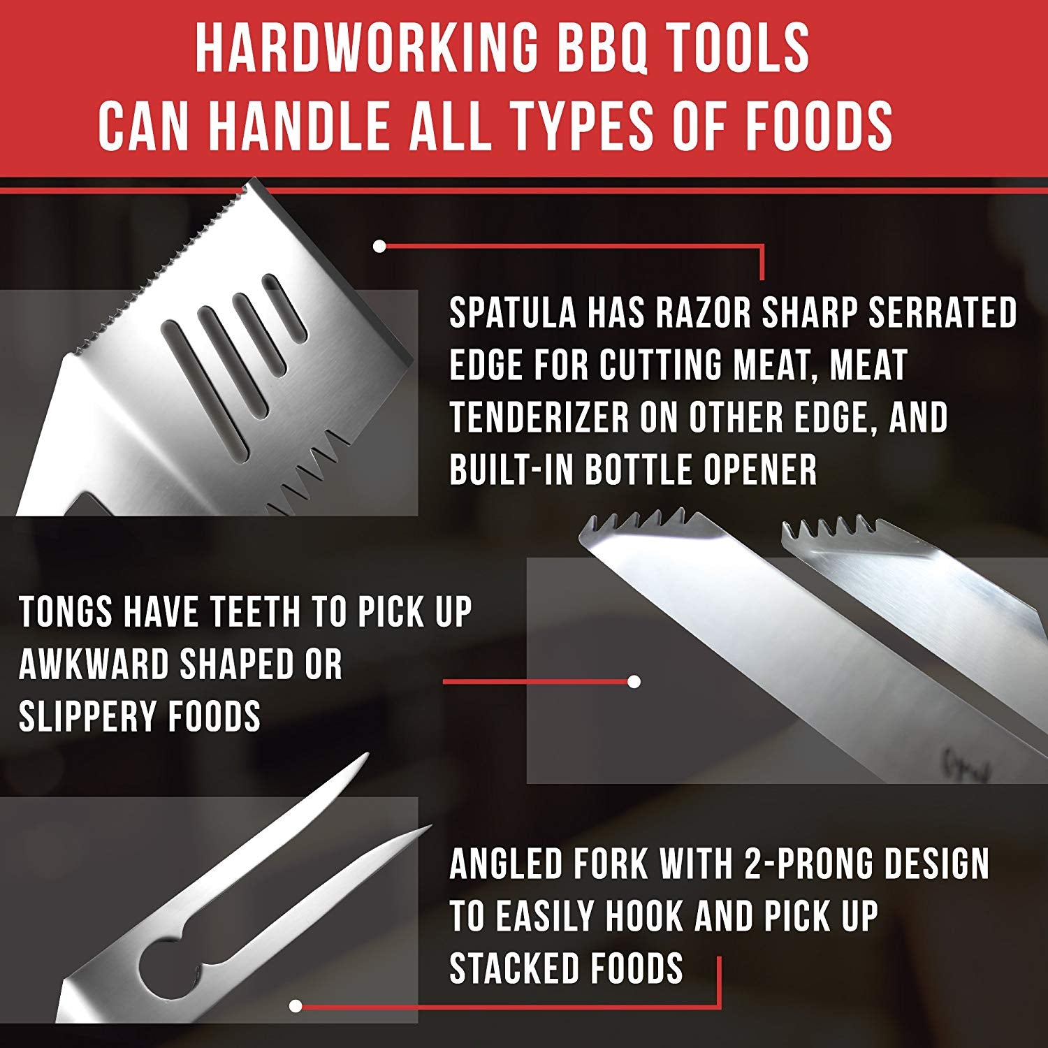 3pc BBQ Grill Accessories Set Complete Grilling Solution Set With Spatula, Tongs and Fork