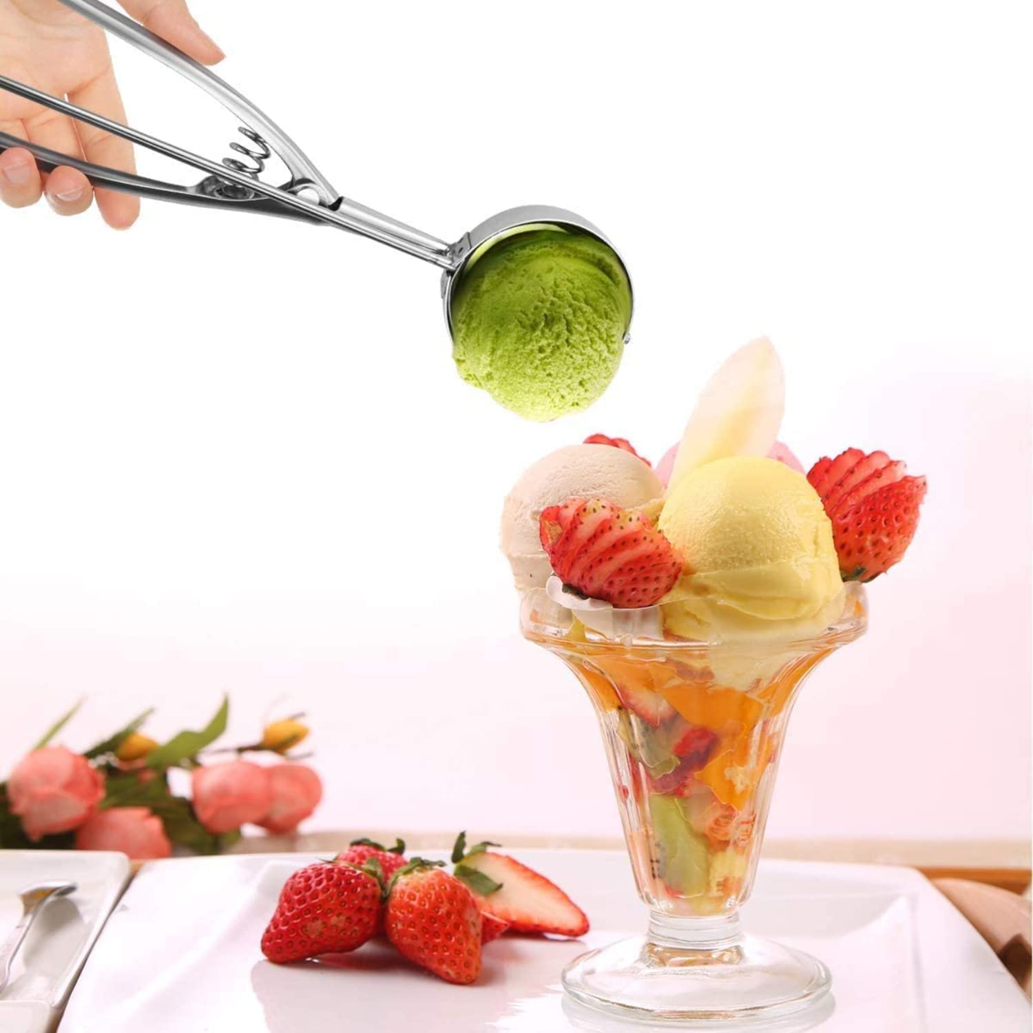 4CM Ice Cream Scoop with Easy Trigger - Stainless Steel Cookie Ice Cream Scoop
