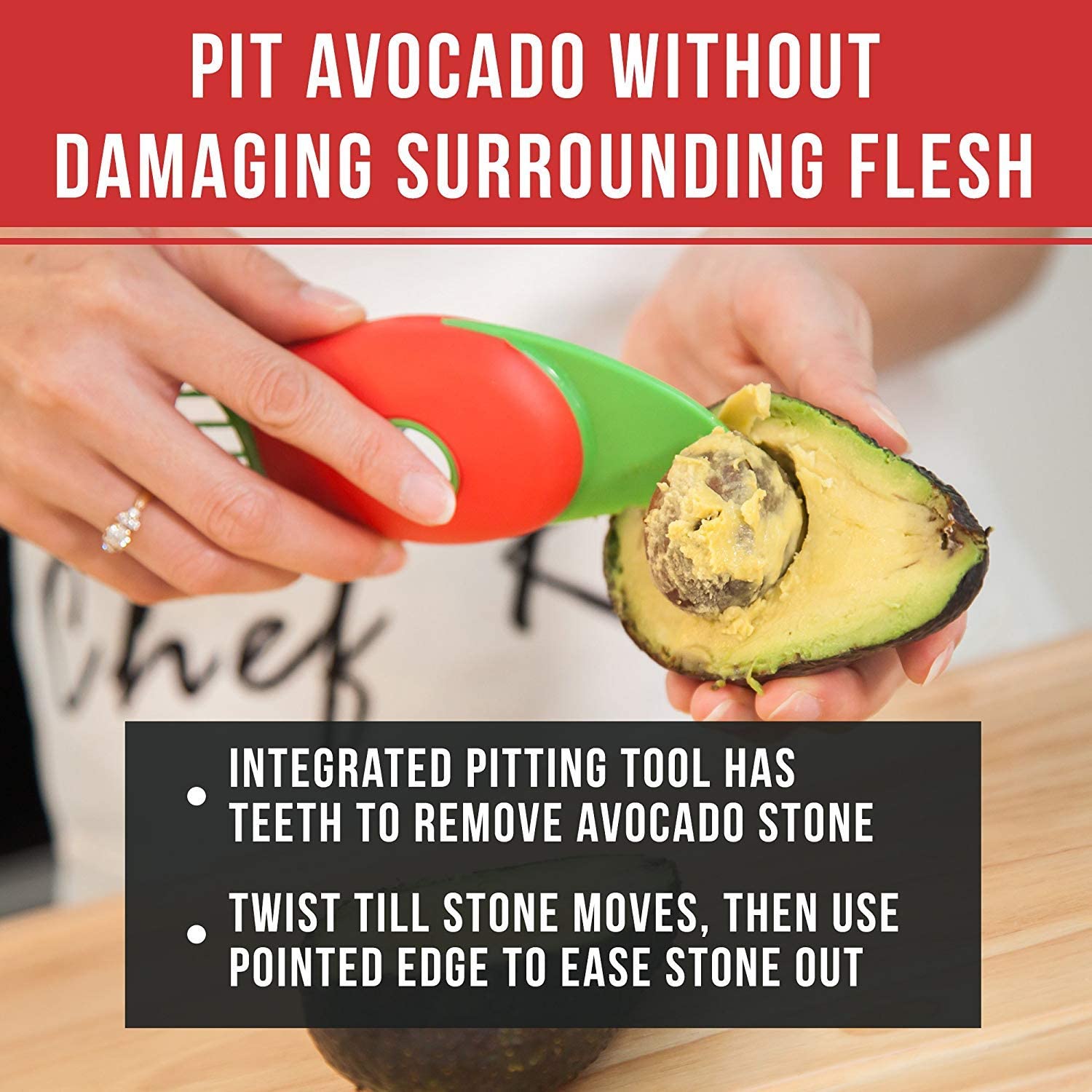 Chef Remi 3-in-1 Avocado Slicer with Knife, Pitter, Peeler and Scoop - 2 Yr Warranty- Kitchen Utensil Tool for Fresh Ripe Avocados