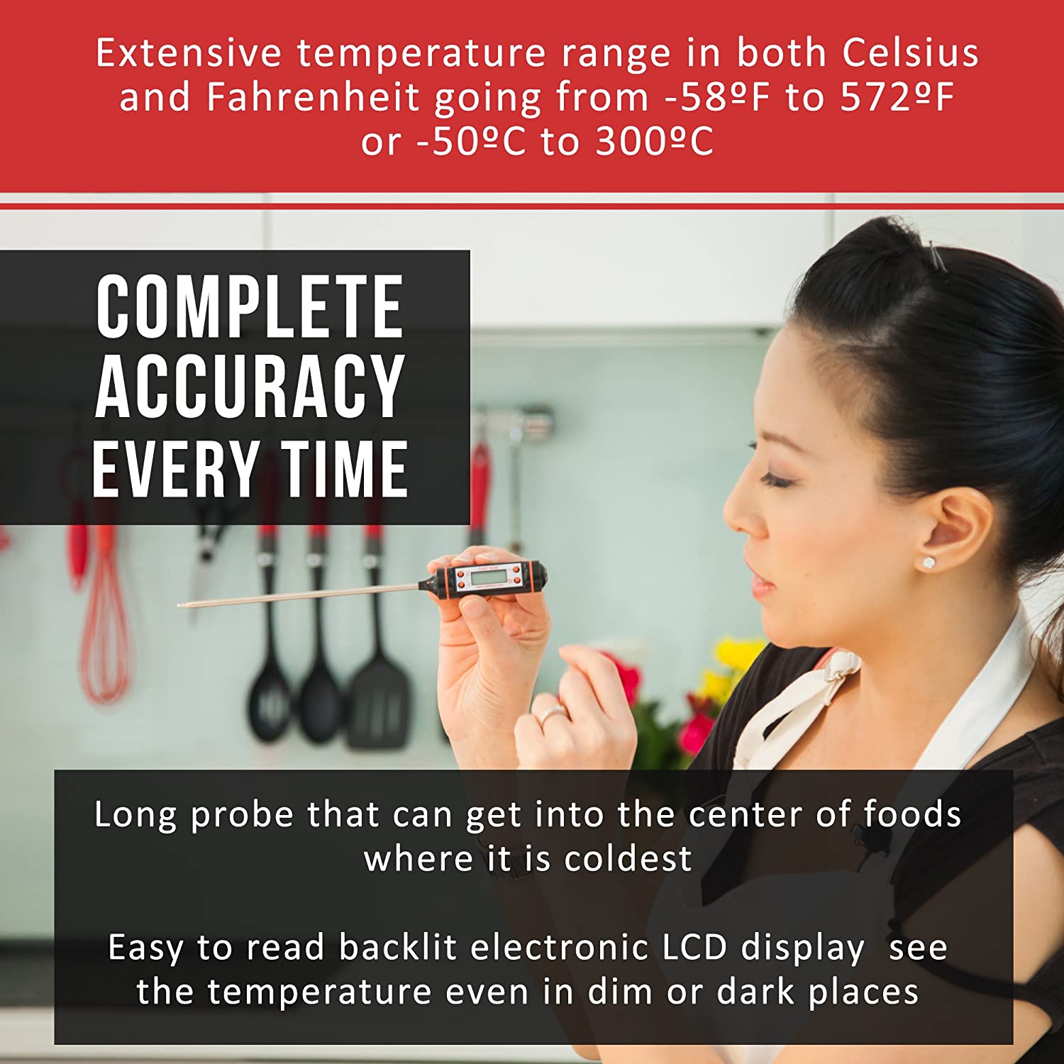 Digital Cooking Thermometer  Instant Read Thermometer for Turkey, Meat, Oven, Oil, Kitchen, Grill, BBQ, Any Food