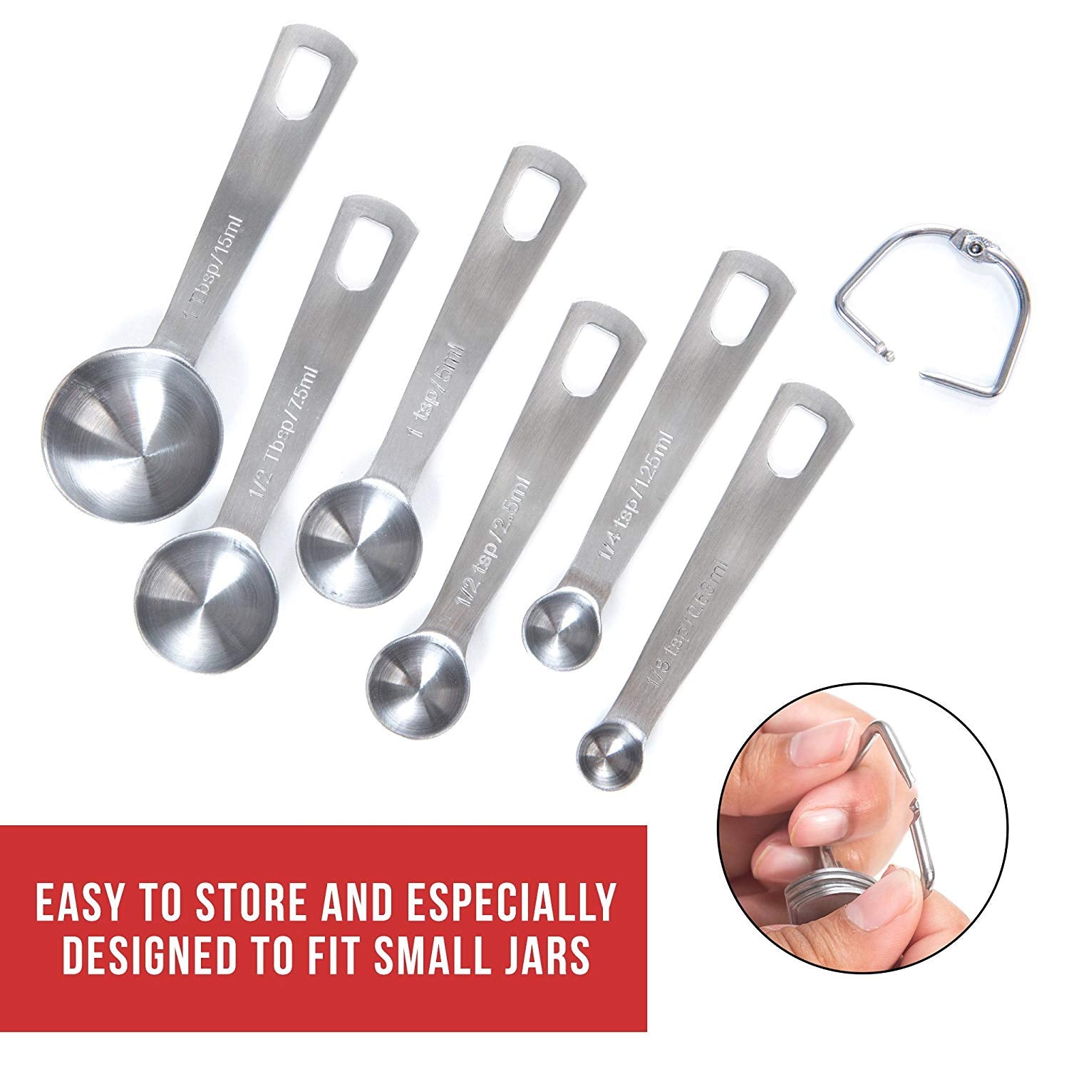 Measuring Spoons Set of 6 Stackable Stainless Steel Spoons