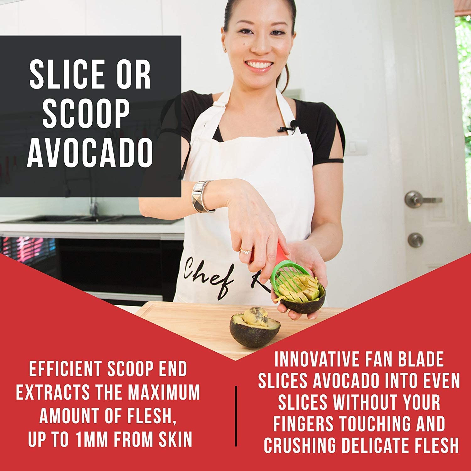 Chef Remi 3-in-1 Avocado Slicer with Knife, Pitter, Peeler and Scoop - 2 Yr Warranty- Kitchen Utensil Tool for Fresh Ripe Avocados