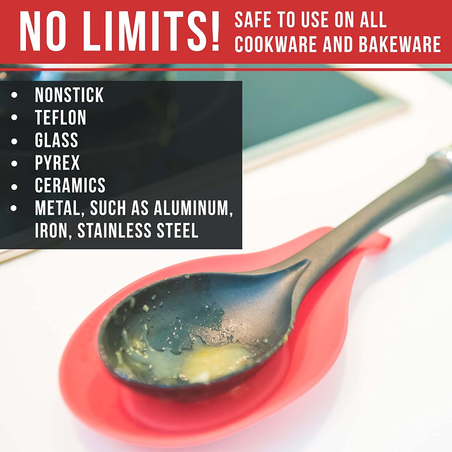 Latest 2pc Cooking Spoon Set with Silicone Spoon Rest Nonstick Kitchen Utensils Non - Stick