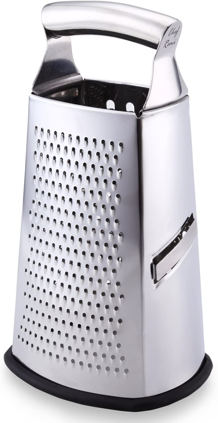 Chef Remi Food Grater | 4-Sided Blades Stainless Steel Cheese & Vegetable Grater