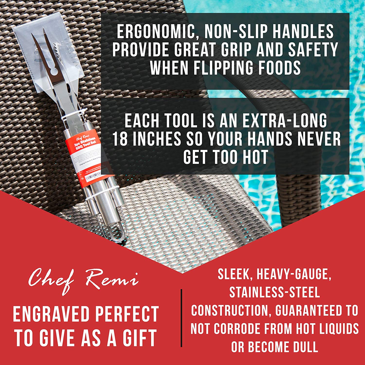 3pc BBQ Grill Accessories Set Complete Grilling Solution Set With Spatula, Tongs and Fork