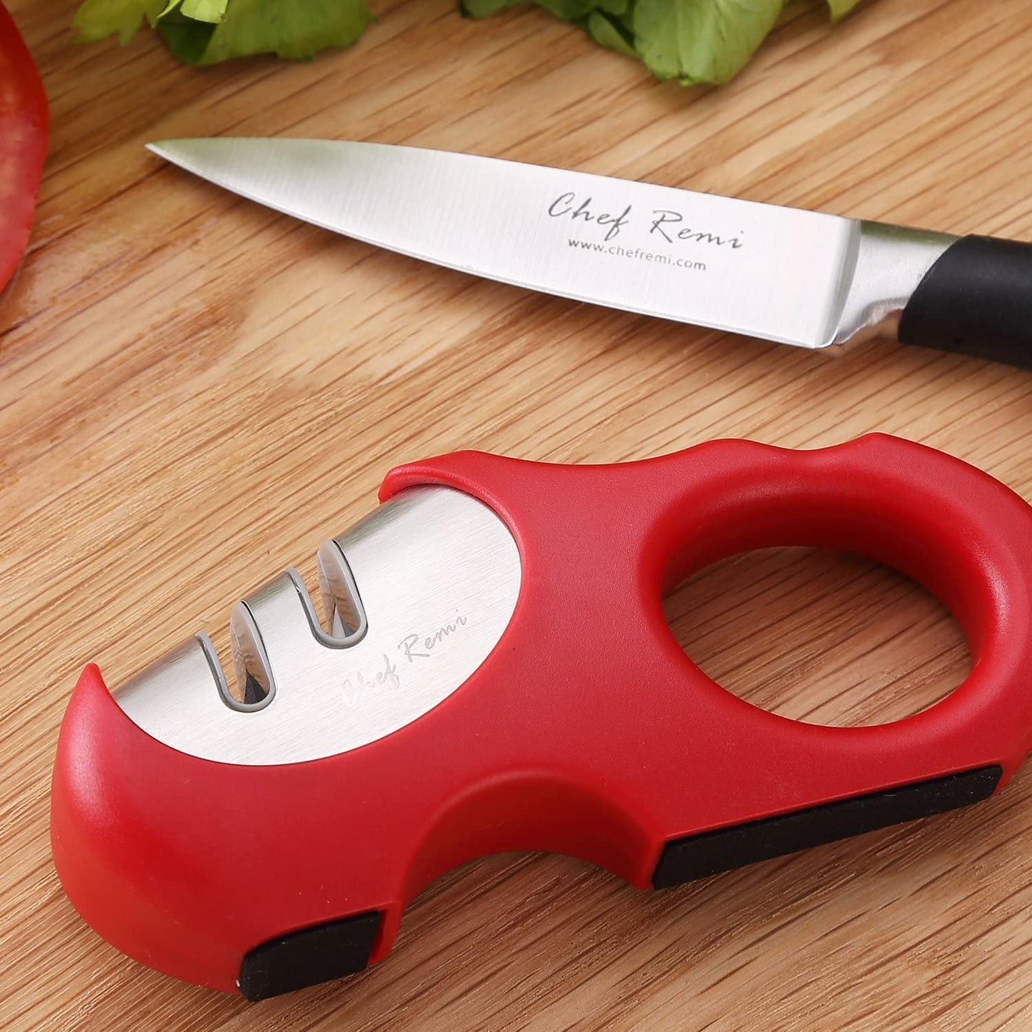 Chef Remi Knife Sharpener | Non-Slip Stainless Steel Scissors & Blade Sharpener