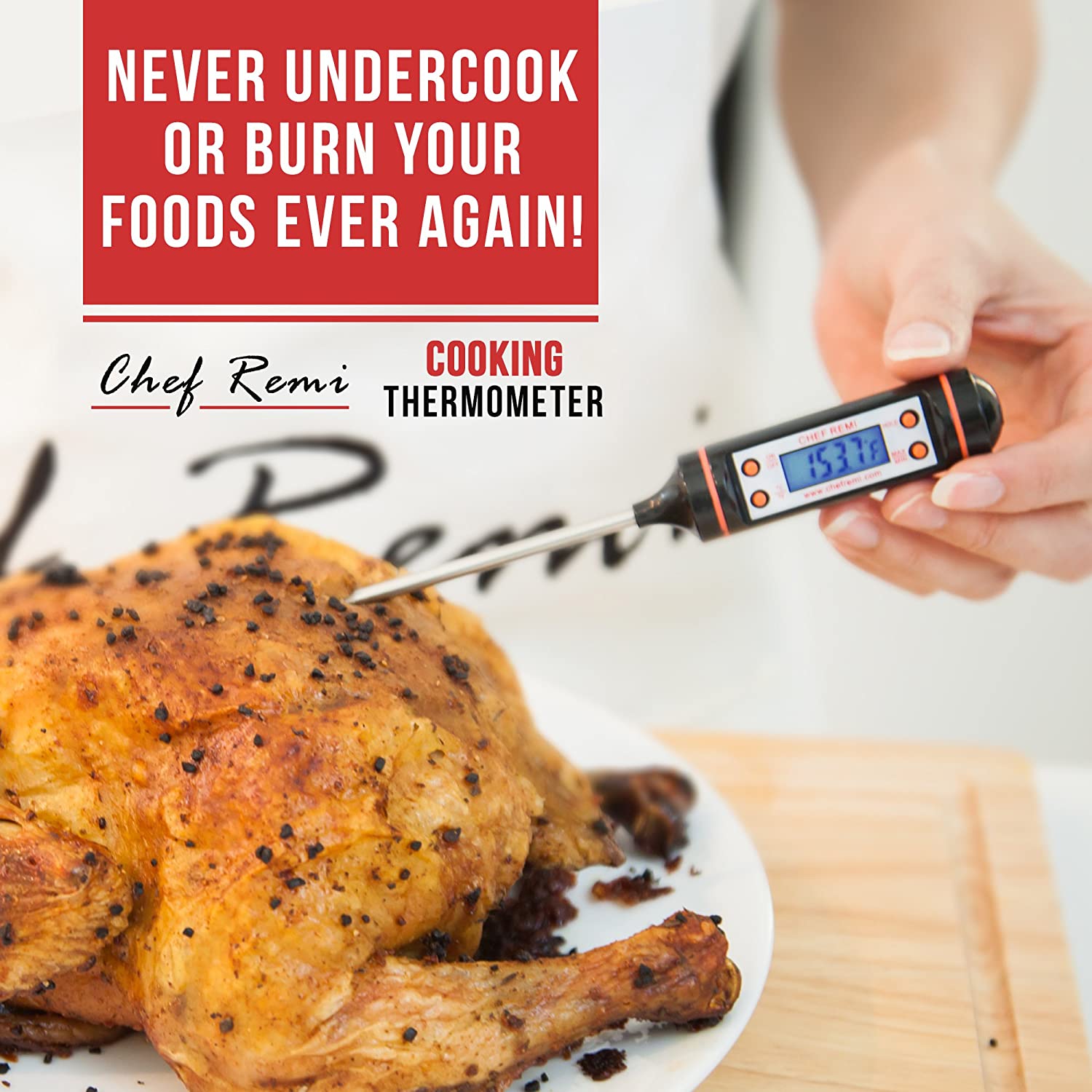 Digital Cooking Thermometer  Instant Read Thermometer for Turkey, Meat, Oven, Oil, Kitchen, Grill, BBQ, Any Food