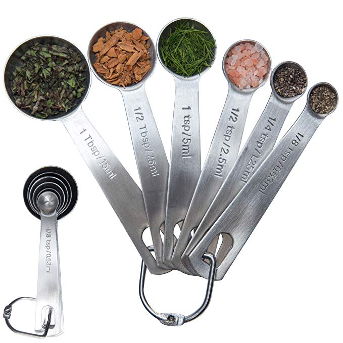 Measuring Spoons Set of 6 Stackable Stainless Steel Spoons