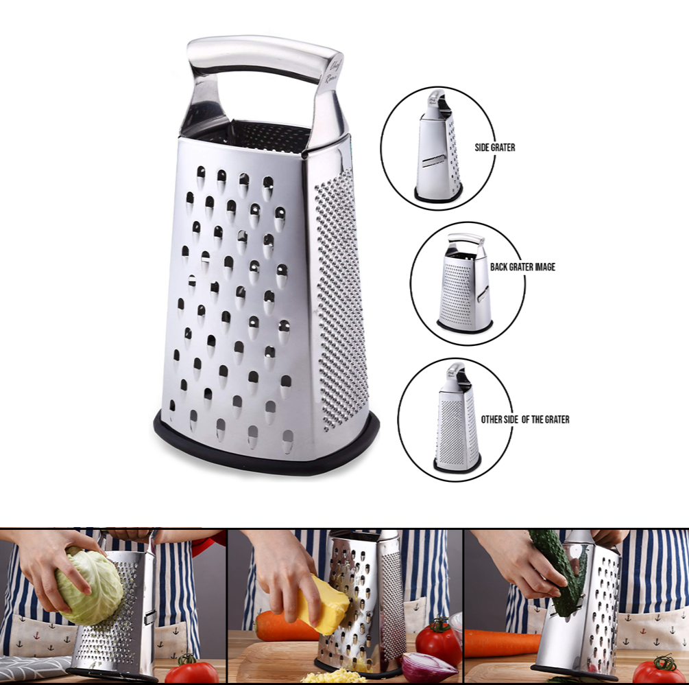 Food Grater 4 Sided Blades Stainless Steel Cheese and Vegetable Grater