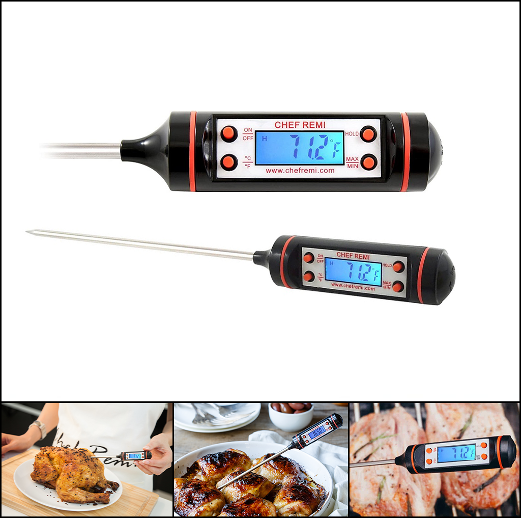 Chef Remi Digital Cooking Thermometer - Instant Read | Best for Turkey, Meat, Oven, Oil, Kitchen, Grill, BBQ, Any Food| Rated No.1 Grill Accessories