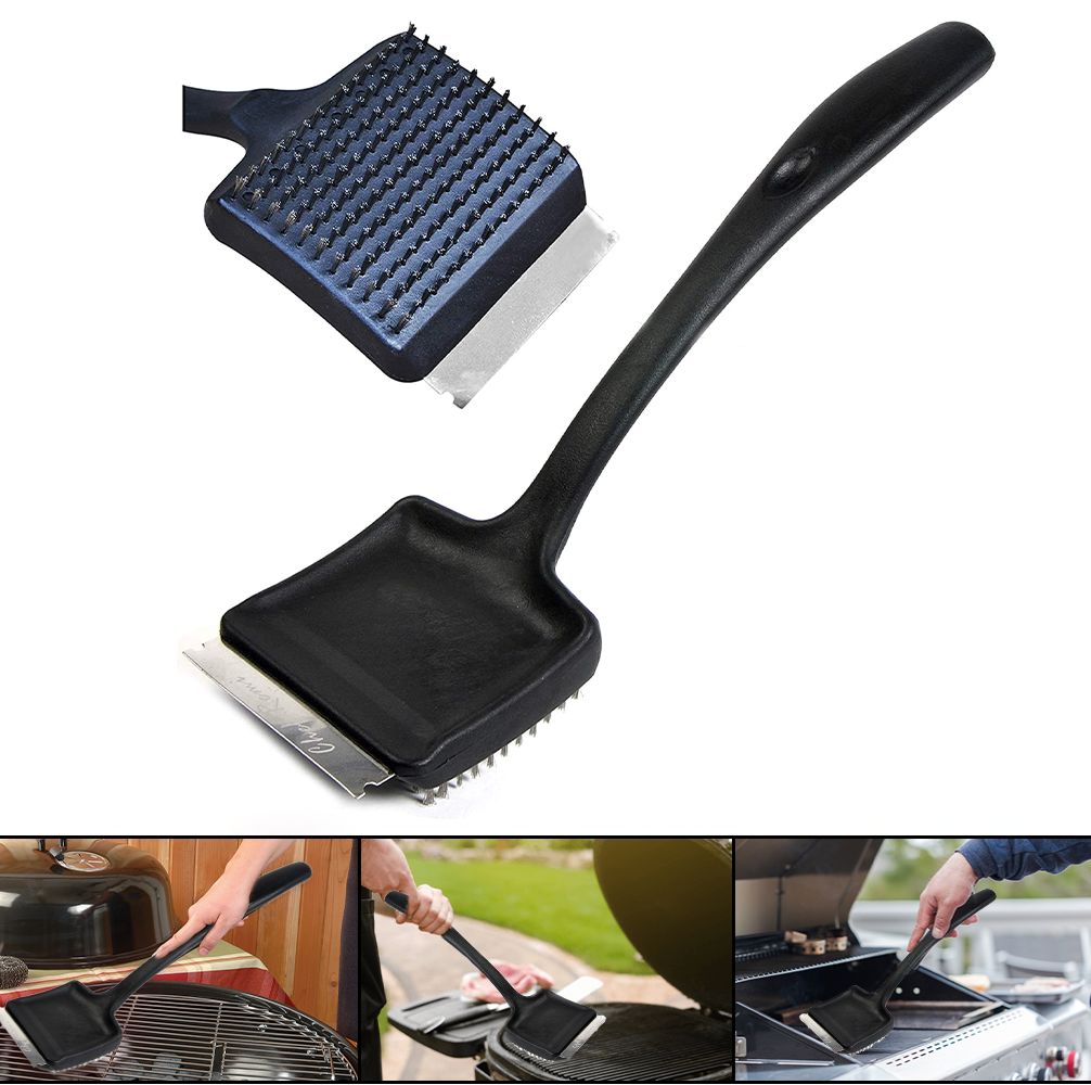 BBQ Grill Cleaning Brush Heavy Duty With Wire Bristles and Stainless Steel Scraper