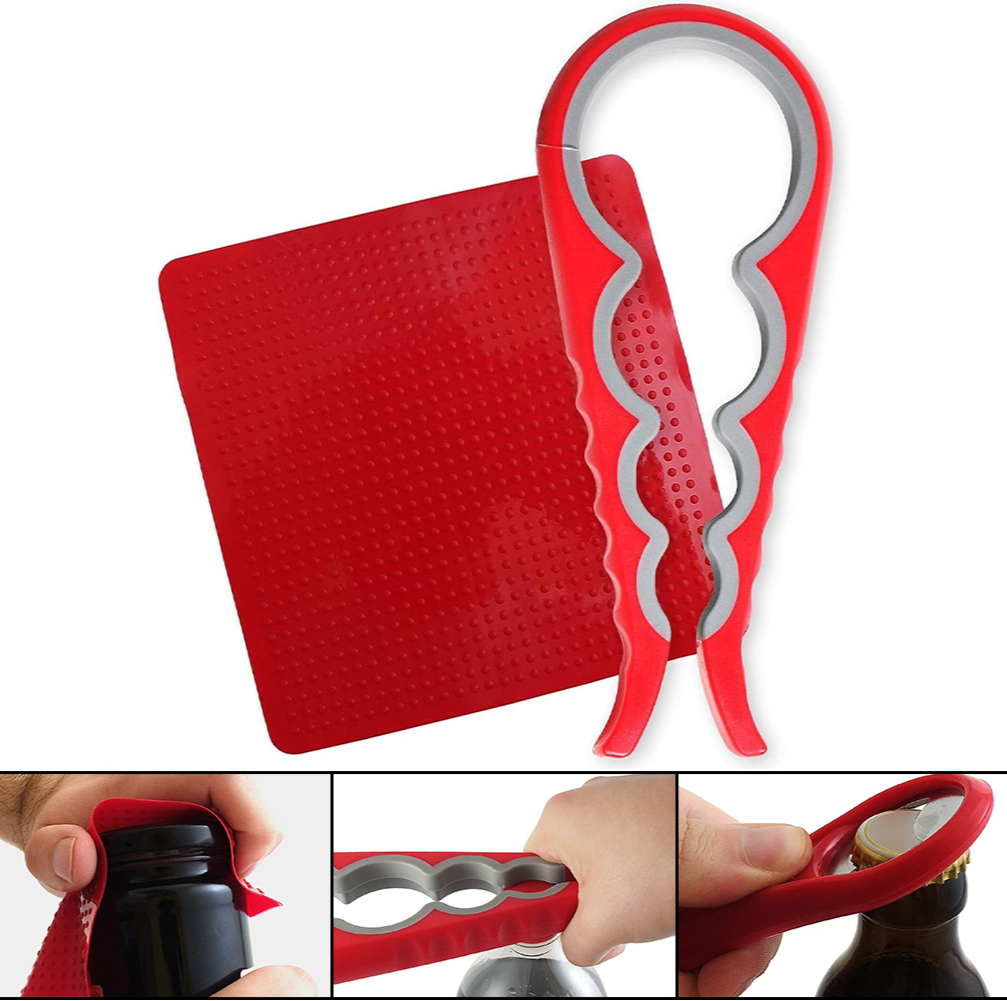 Jar Opener and Non-Slip Gripper Bottle Opener for Weak Hands, Arthritis and Elderly